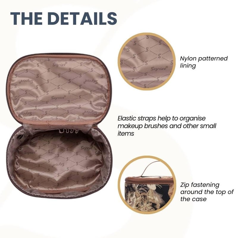 Signare Tapestry Toiletry Bag Makeup Organizer bag for Women with Cat Print Design (TOIL-CAT) - Image 4
